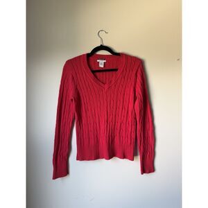 Leslie Fay Sport Red V-Neck Cotton Sweater